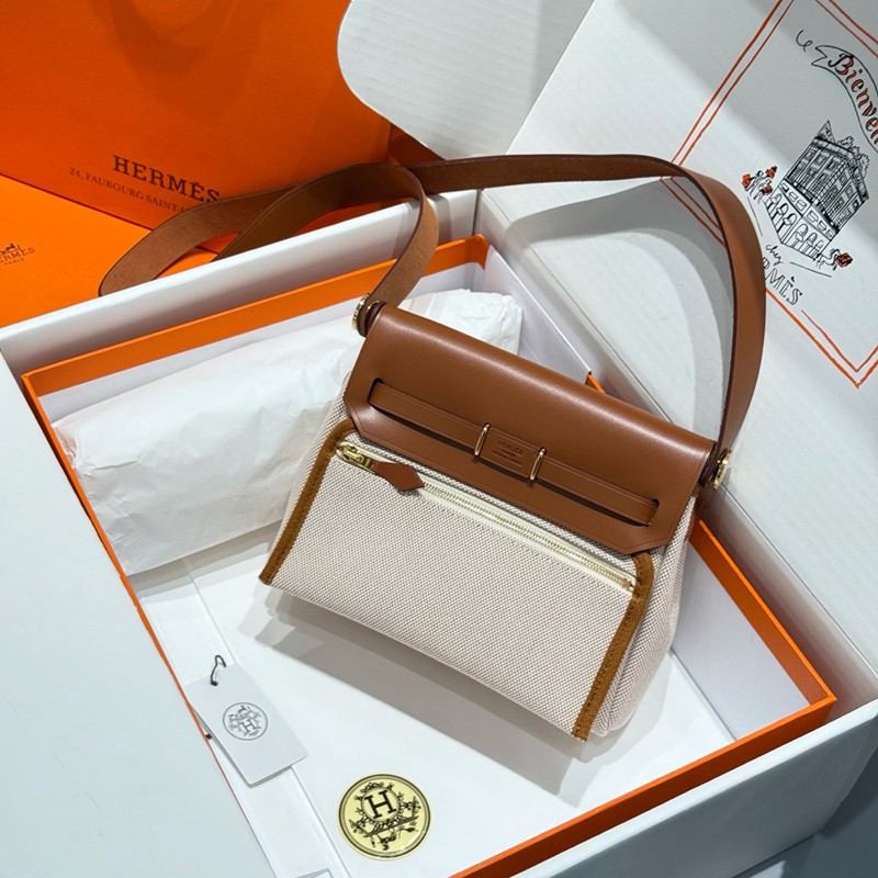 Hermes Mini Herbag Bag 20cm Canvas and Calfskin Leather