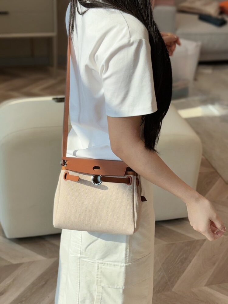 Hermes Mini Herbag Bag 20cm Canvas and Calfskin Leather