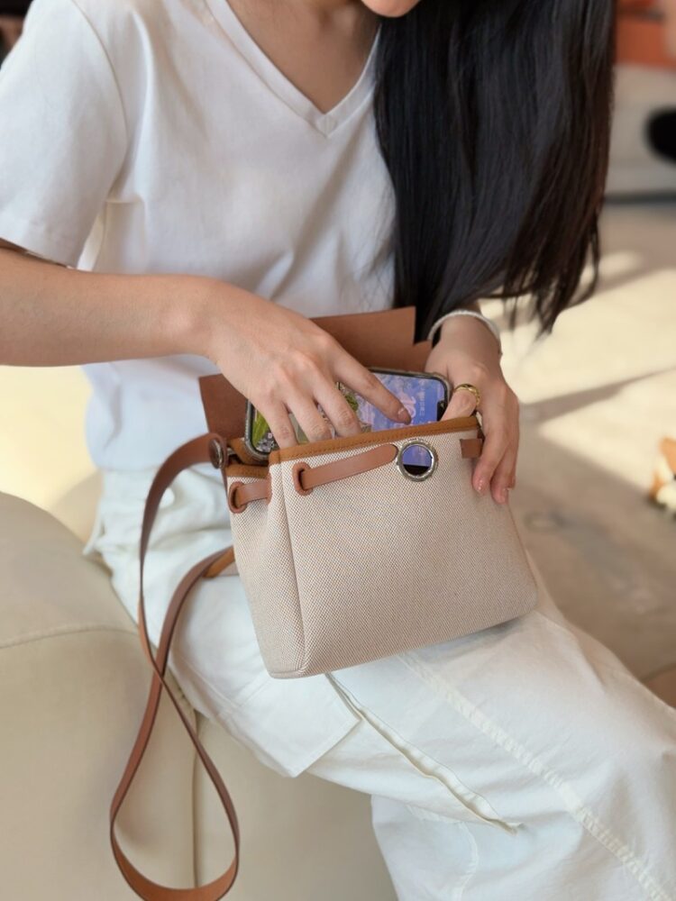 Hermes Mini Herbag Bag 20cm Canvas and Calfskin Leather