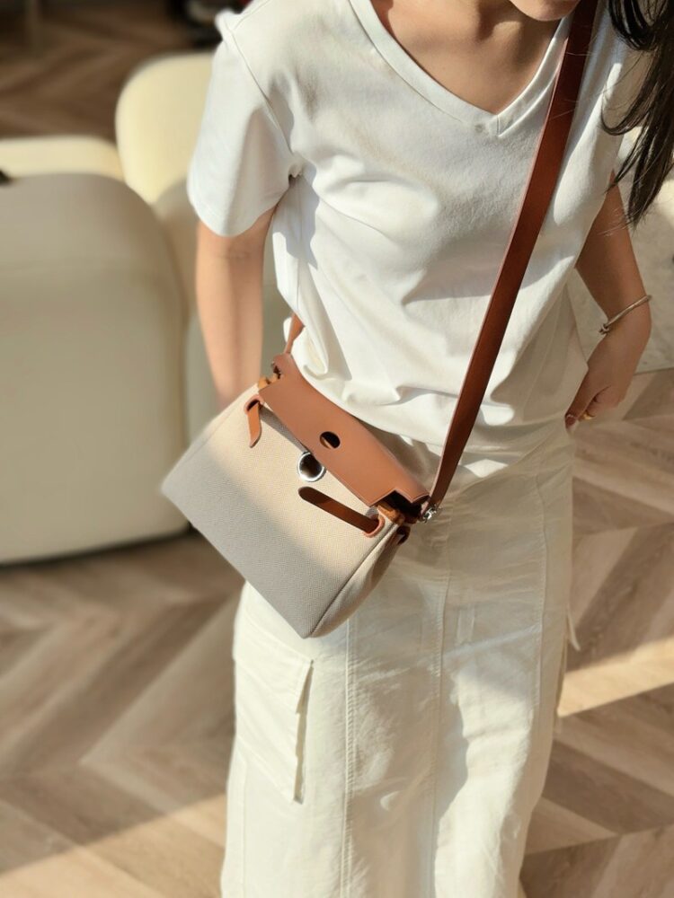 Hermes Mini Herbag Bag 20cm Canvas and Calfskin Leather