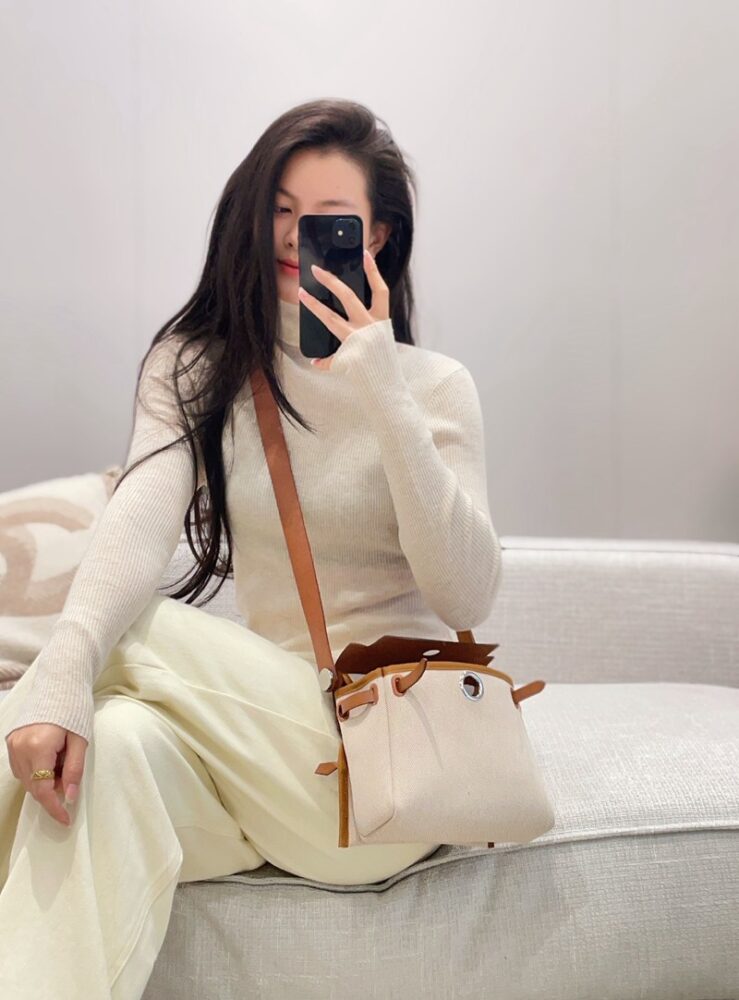 Hermes Mini Herbag Bag 20cm Canvas and Calfskin Leather