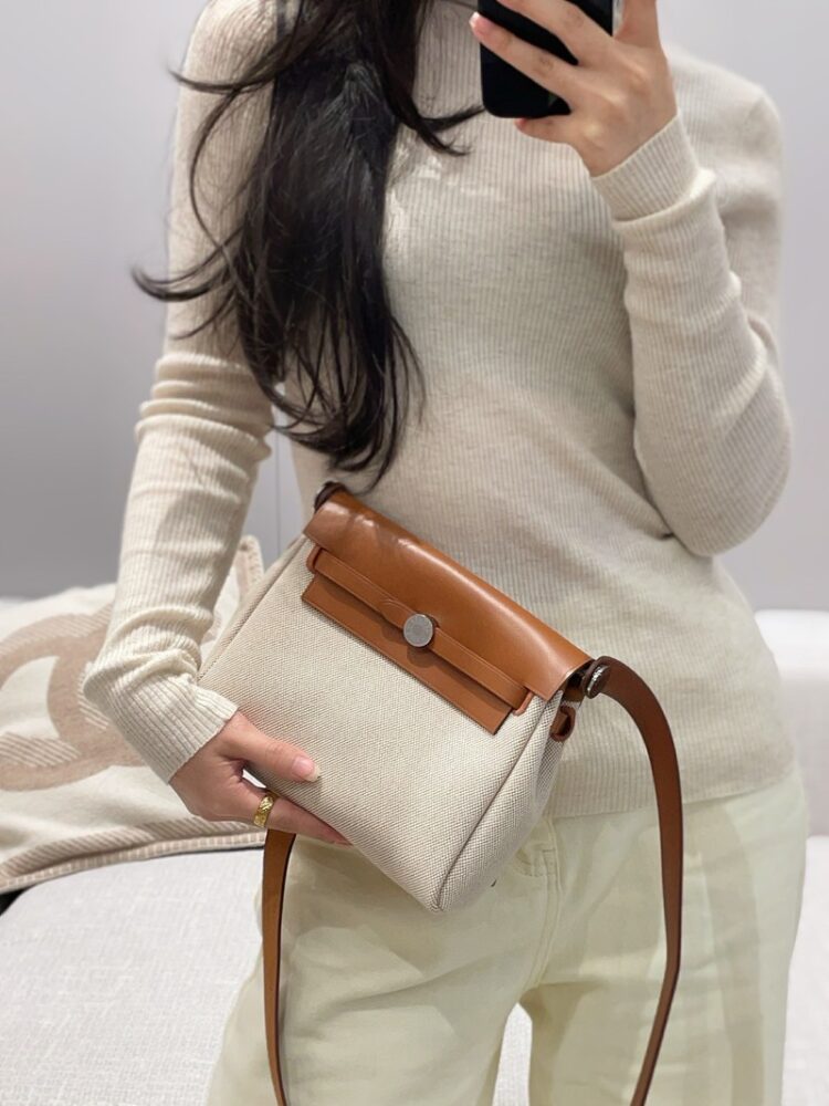 Hermes Mini Herbag Bag 20cm Canvas and Calfskin Leather