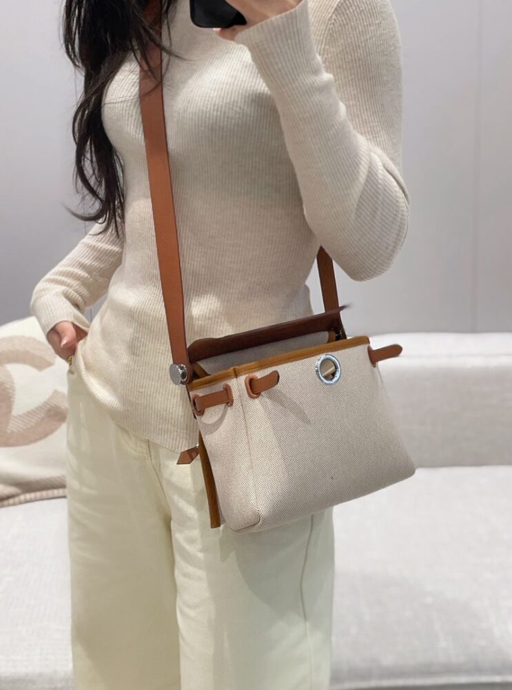 Hermes Mini Herbag Bag 20cm Canvas and Calfskin Leather