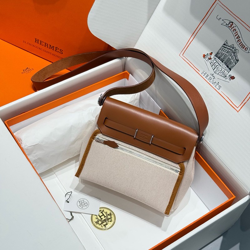 Hermes Mini Herbag Bag 20cm Canvas and Calfskin Leather