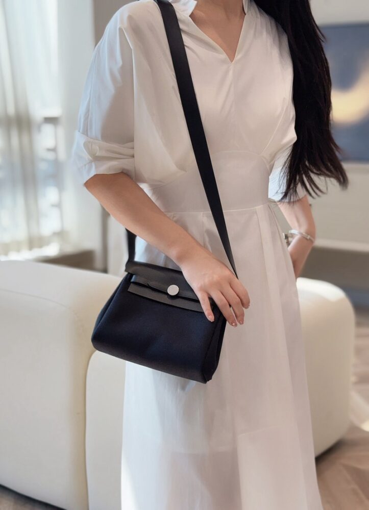 Hermes Mini Herbag Bag 20cm Canvas and Calfskin Leather