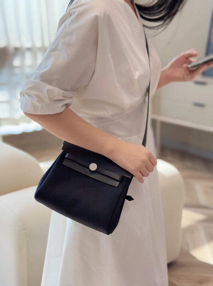 Hermes Mini Herbag Bag 20cm Canvas and Calfskin Leather