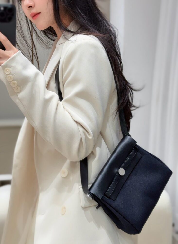 Hermes Mini Herbag Bag 20cm Canvas and Calfskin Leather