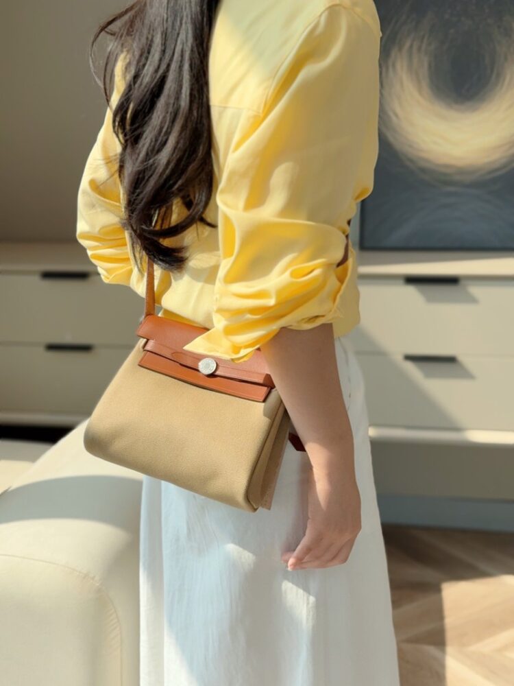 Hermes Mini Herbag Bag 20cm Canvas and Calfskin Leather