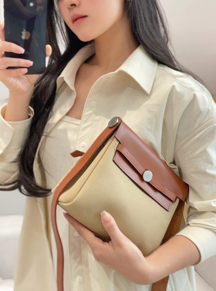 Hermes Mini Herbag Bag 20cm Canvas and Calfskin Leather