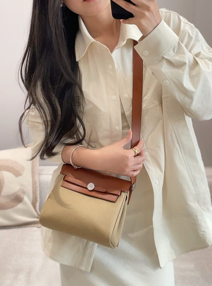 Hermes Mini Herbag Bag 20cm Canvas and Calfskin Leather