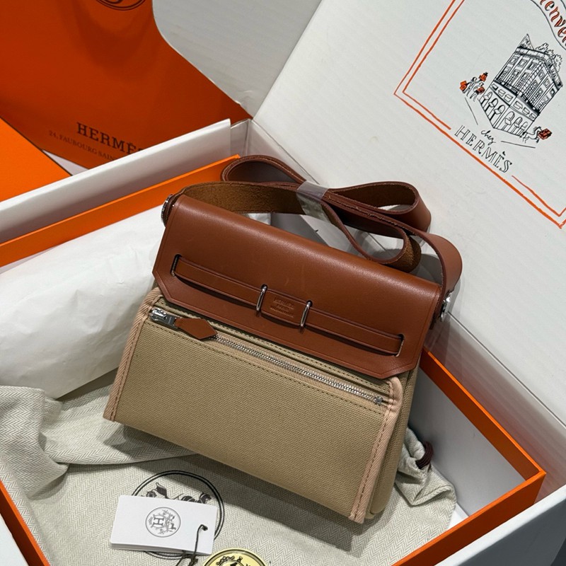 Hermes Mini Herbag Bag 20cm Canvas and Calfskin Leather