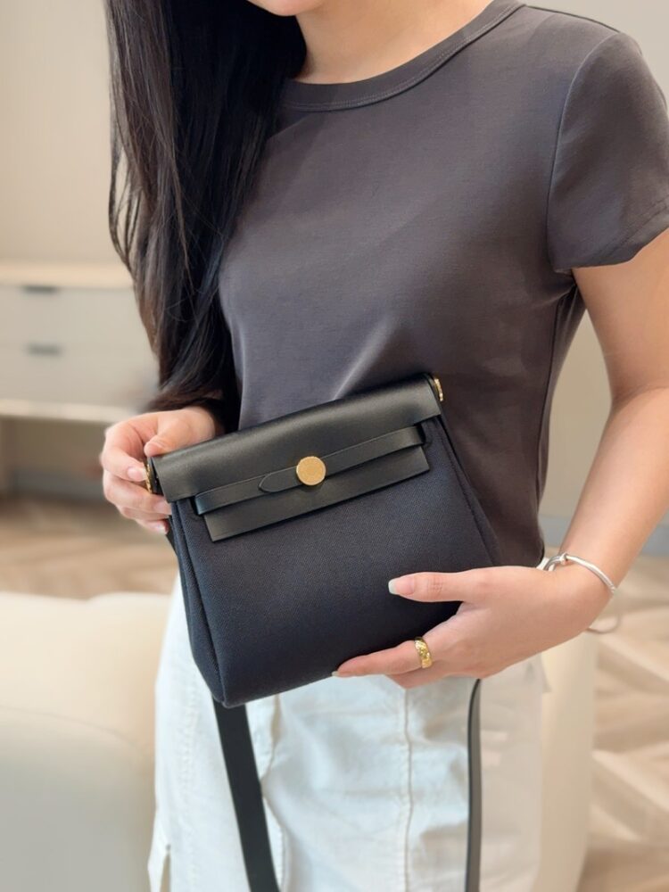 Hermes Mini Herbag Bag 20cm Canvas and Calfskin Leather