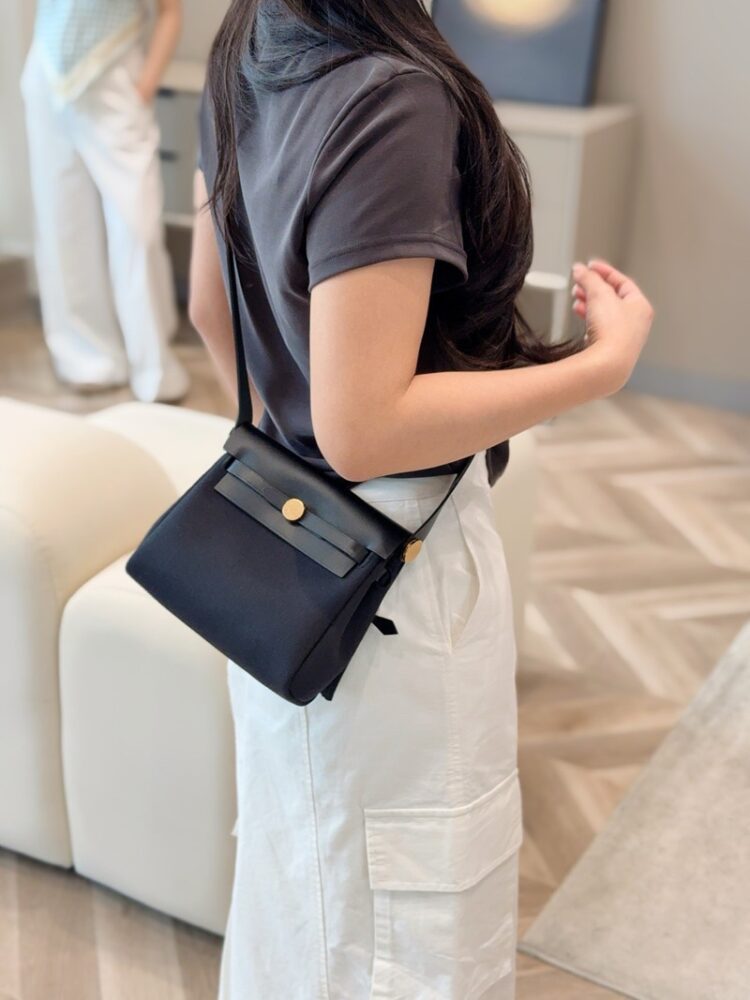 Hermes Mini Herbag Bag 20cm Canvas and Calfskin Leather