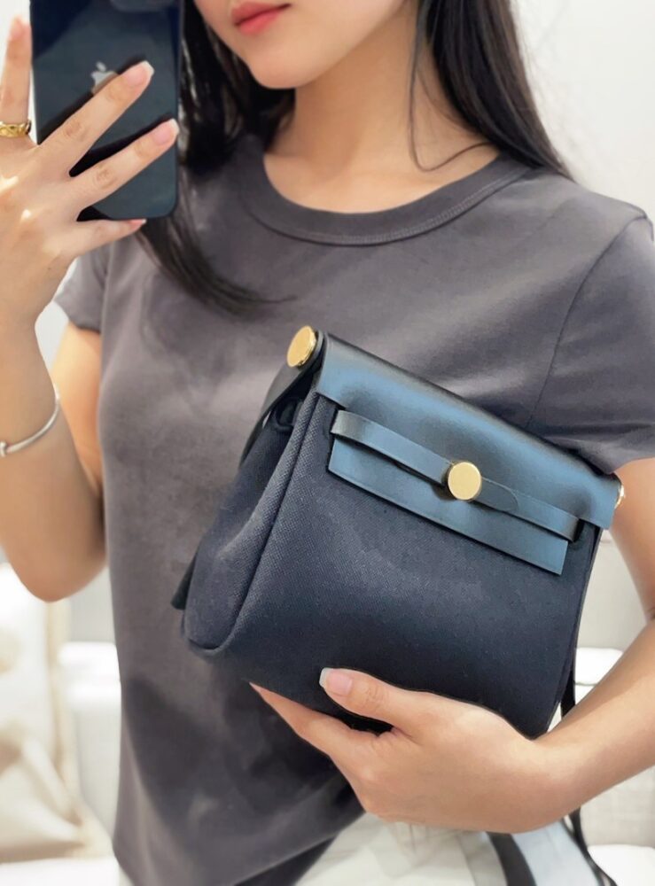 Hermes Mini Herbag Bag 20cm Canvas and Calfskin Leather