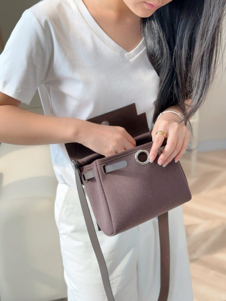 Hermes Mini Herbag Bag 20cm Canvas and Calfskin Leather