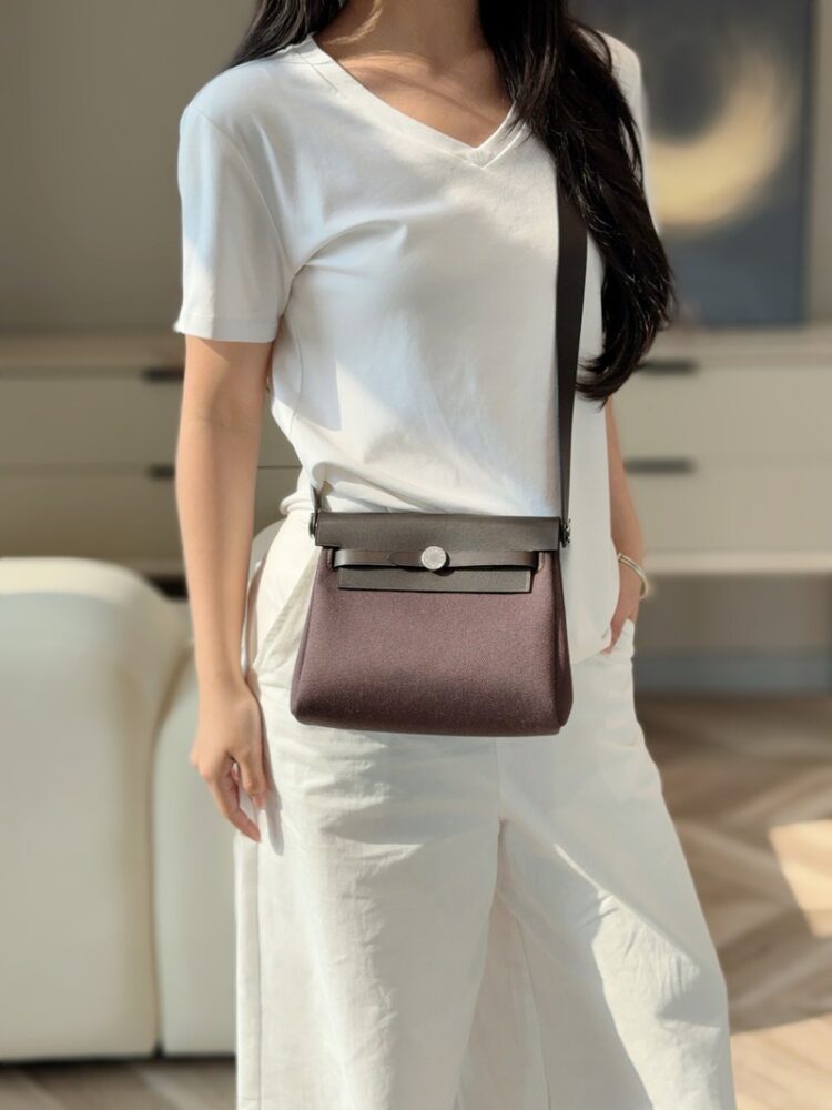 Hermes Mini Herbag Bag 20cm Canvas and Calfskin Leather