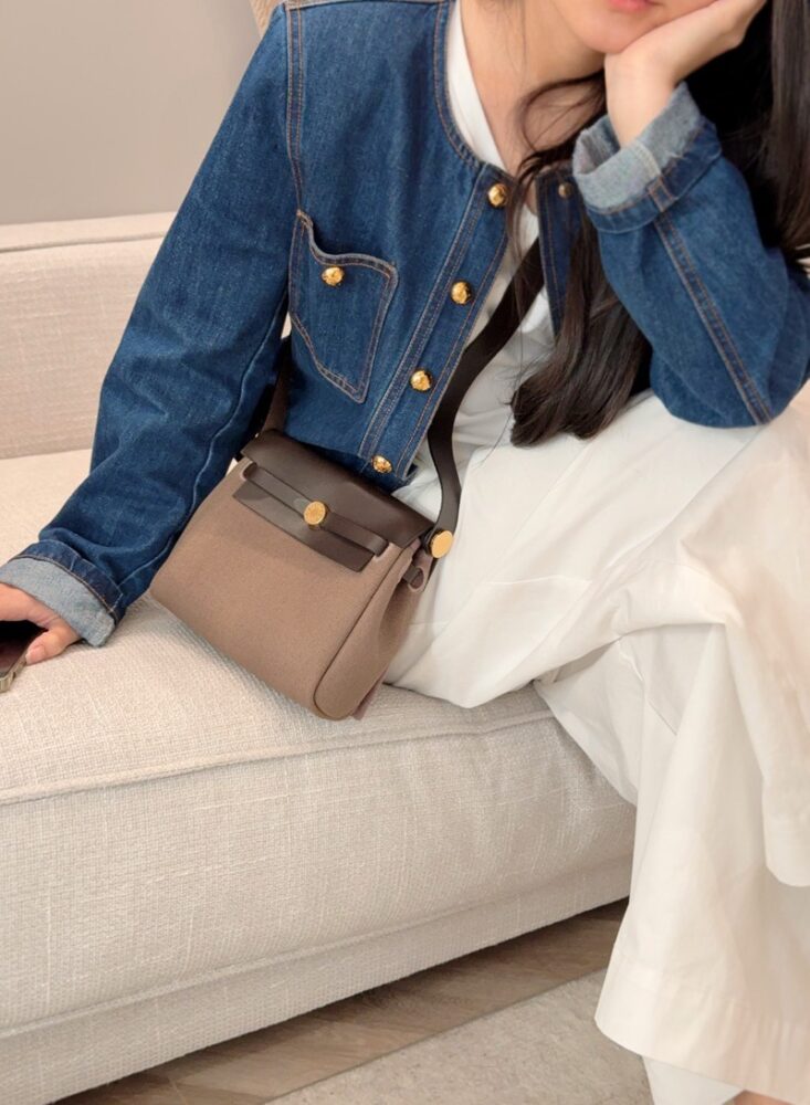 Hermes Mini Herbag Bag 20cm Canvas and Calfskin Leather