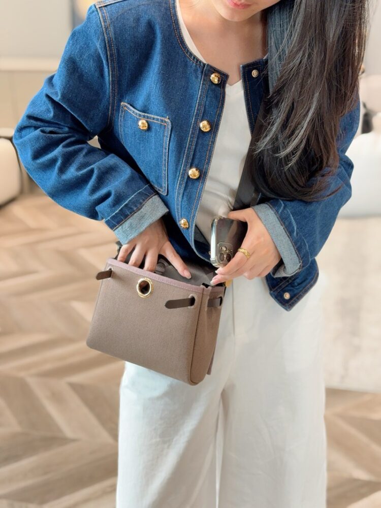 Hermes Mini Herbag Bag 20cm Canvas and Calfskin Leather