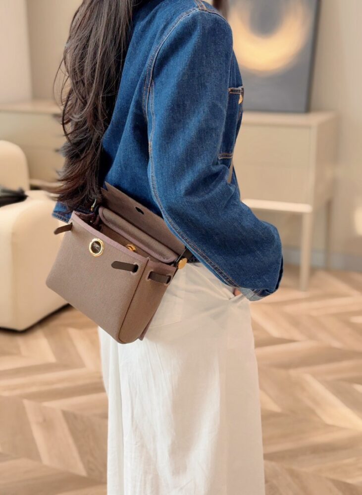 Hermes Mini Herbag Bag 20cm Canvas and Calfskin Leather