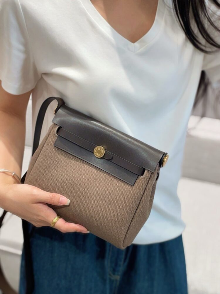 Hermes Mini Herbag Bag 20cm Canvas and Calfskin Leather