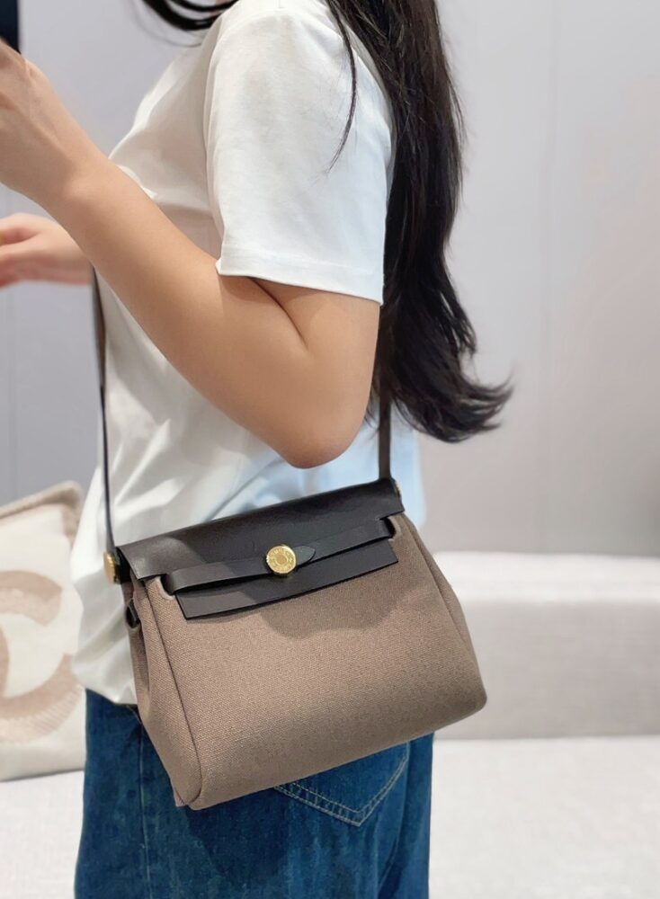 Hermes Mini Herbag Bag 20cm Canvas and Calfskin Leather