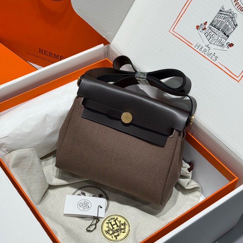 Hermes Mini Herbag Bag 20cm Canvas and Calfskin Leather