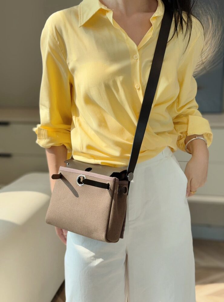 Hermes Mini Herbag Bag 20cm Canvas and Calfskin Leather