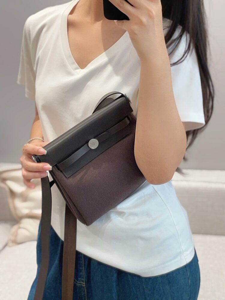 Hermes Mini Herbag Bag 20cm Canvas and Calfskin Leather