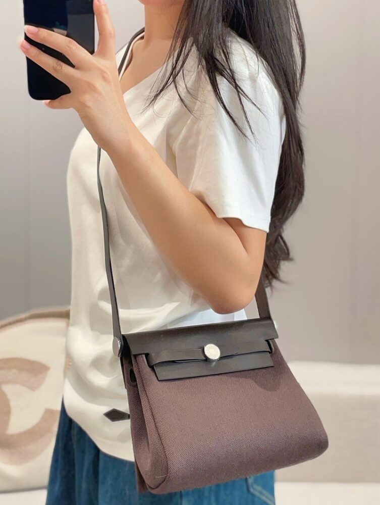 Hermes Mini Herbag Bag 20cm Canvas and Calfskin Leather