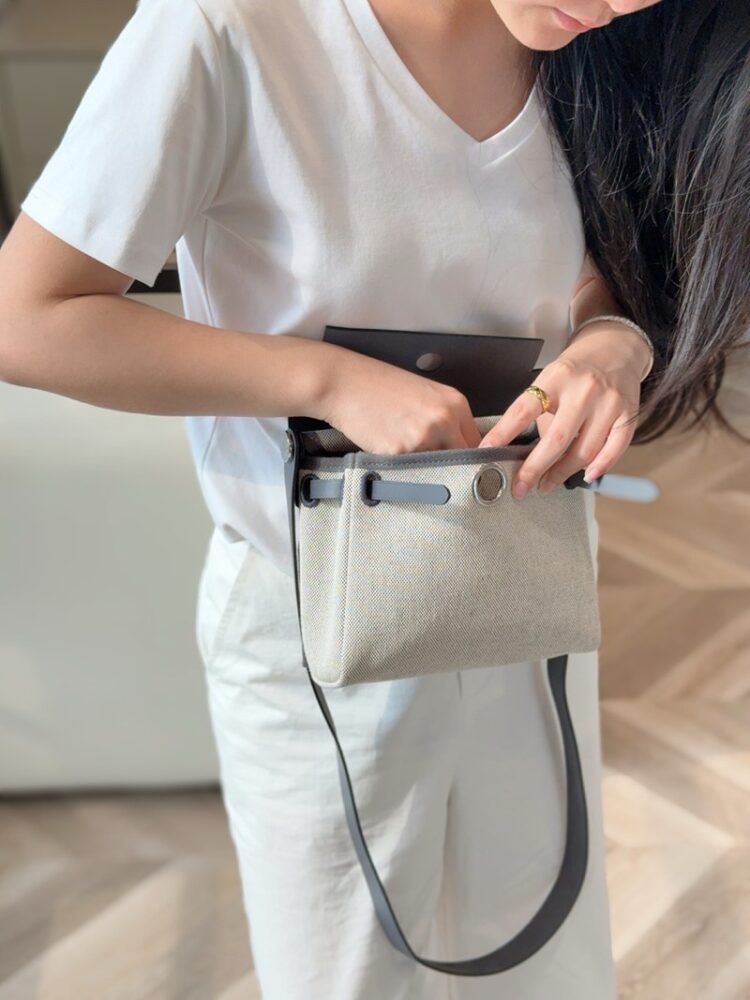 Hermes Mini Herbag Bag 20cm Canvas and Calfskin Leather