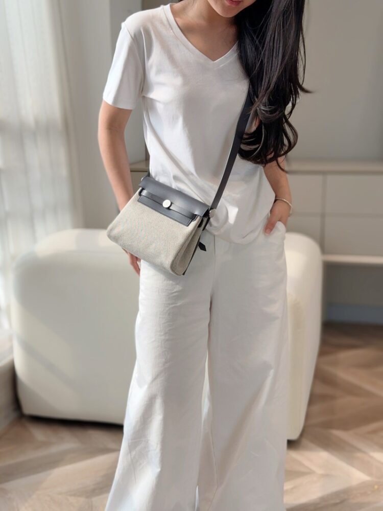 Hermes Mini Herbag Bag 20cm Canvas and Calfskin Leather