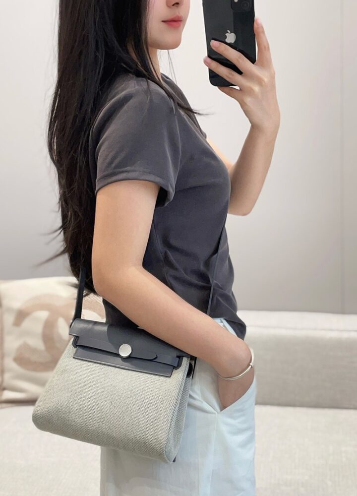 Hermes Mini Herbag Bag 20cm Canvas and Calfskin Leather