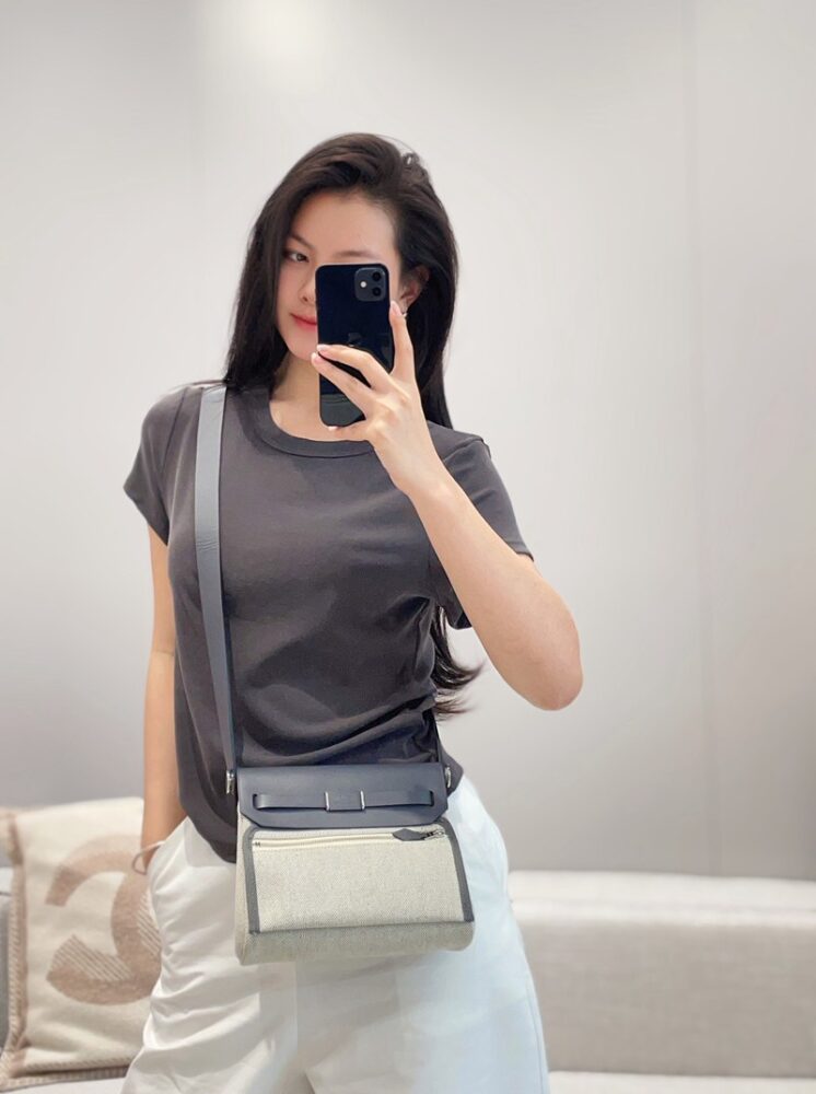 Hermes Mini Herbag Bag 20cm Canvas and Calfskin Leather