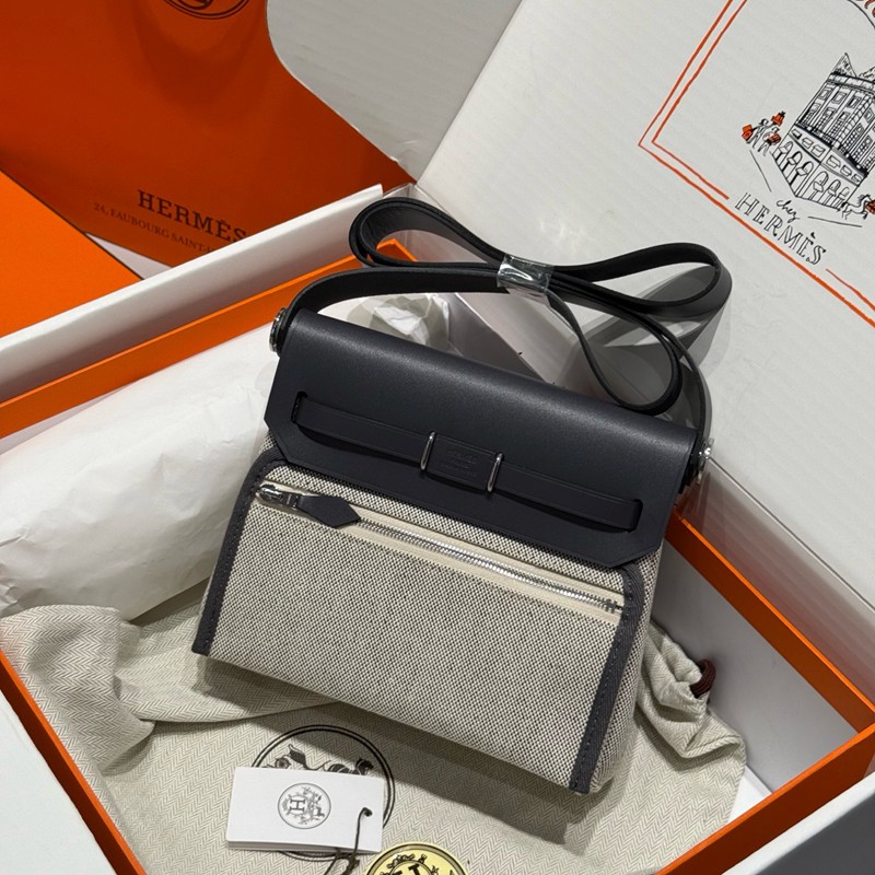 Hermes Mini Herbag Bag 20cm Canvas and Calfskin Leather