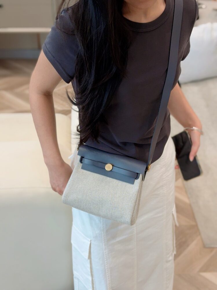 Hermes Mini Herbag Bag 20cm Canvas and Calfskin Leather