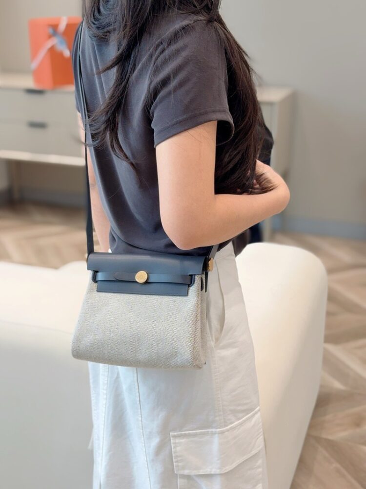 Hermes Mini Herbag Bag 20cm Canvas and Calfskin Leather