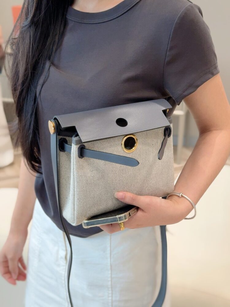 Hermes Mini Herbag Bag 20cm Canvas and Calfskin Leather