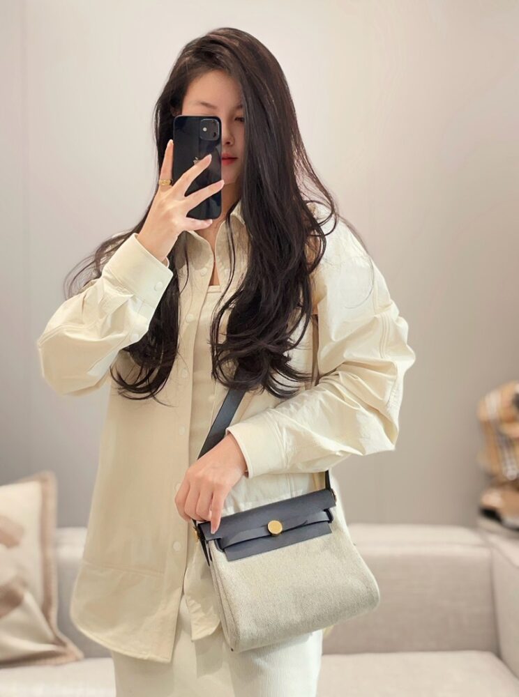 Hermes Mini Herbag Bag 20cm Canvas and Calfskin Leather