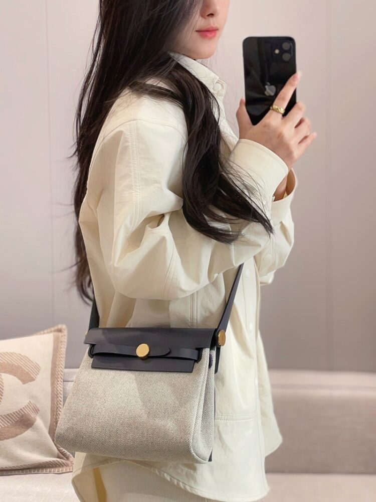 Hermes Mini Herbag Bag 20cm Canvas and Calfskin Leather