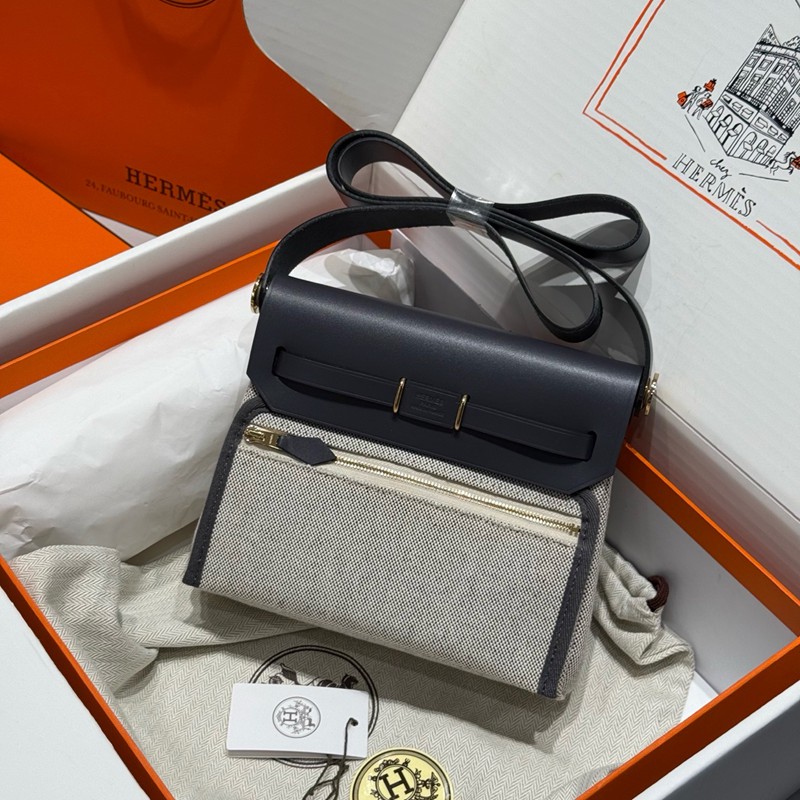 Hermes Mini Herbag Bag 20cm Canvas and Calfskin Leather