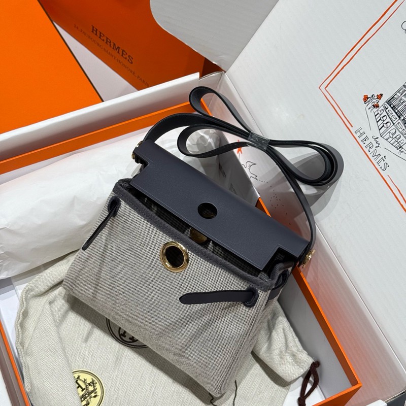 Hermes Mini Herbag Bag 20cm Canvas and Calfskin Leather