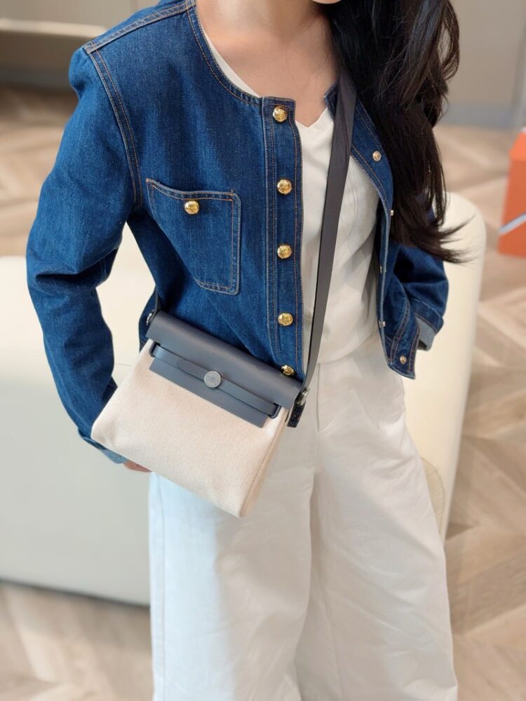 Hermes Mini Herbag Bag 20cm Canvas and Calfskin Leather