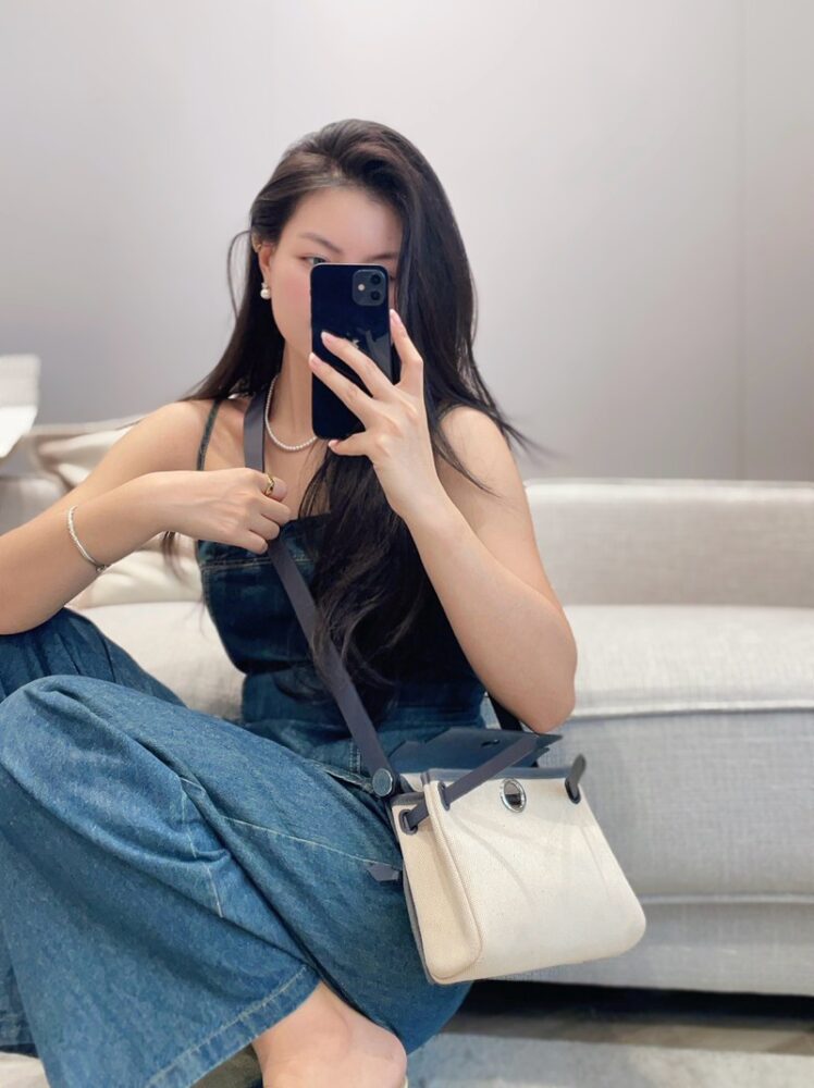 Hermes Mini Herbag Bag 20cm Canvas and Calfskin Leather