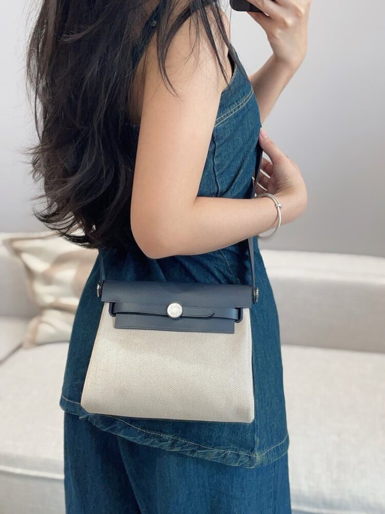 Hermes Mini Herbag Bag 20cm Canvas and Calfskin Leather