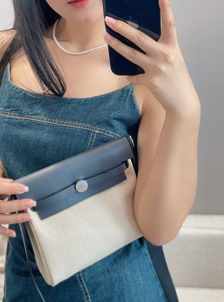 Hermes Mini Herbag Bag 20cm Canvas and Calfskin Leather