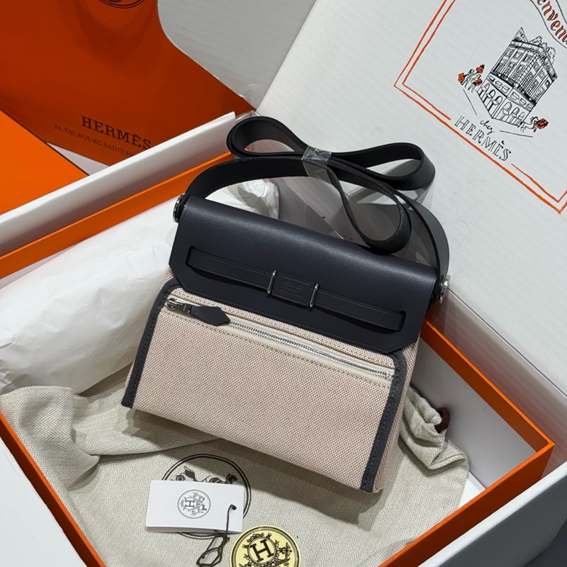 Hermes Mini Herbag Bag 20cm Canvas and Calfskin Leather