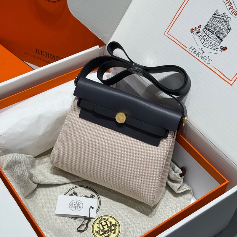 Hermes Mini Herbag Bag 20cm Canvas and Calfskin Leather 17