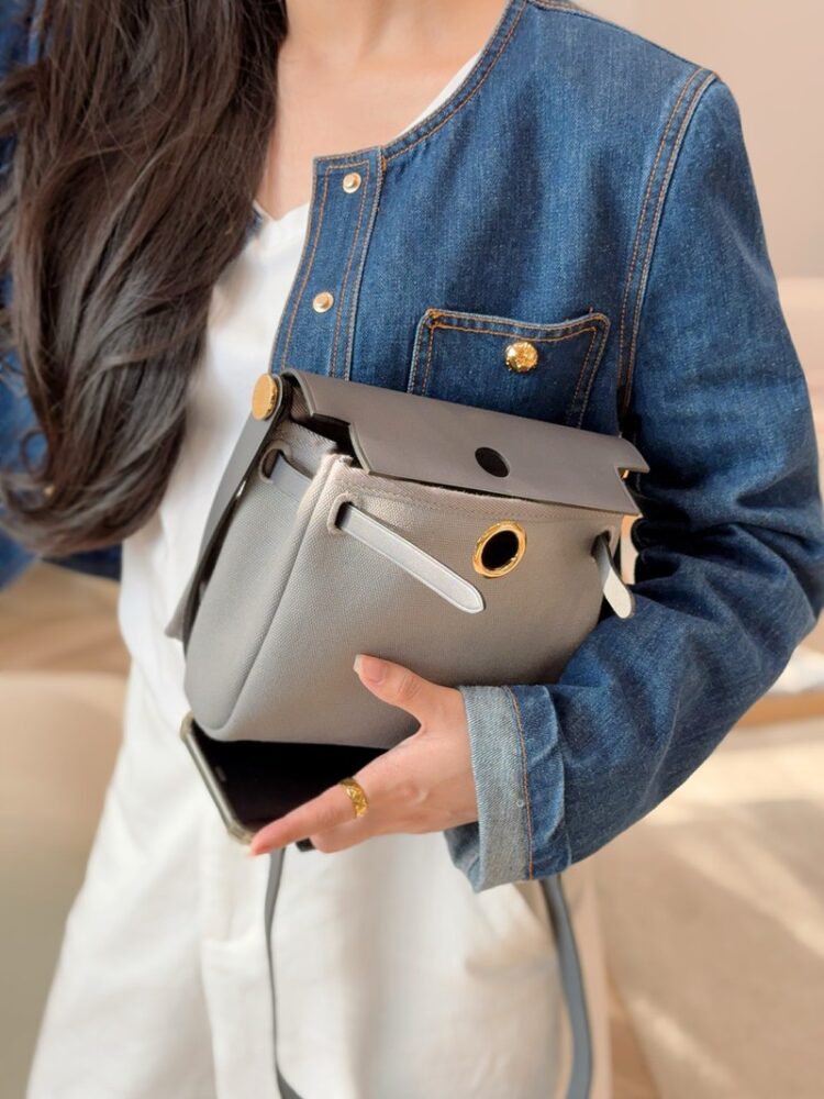 Hermes Mini Herbag Bag 20cm Canvas and Calfskin Leather