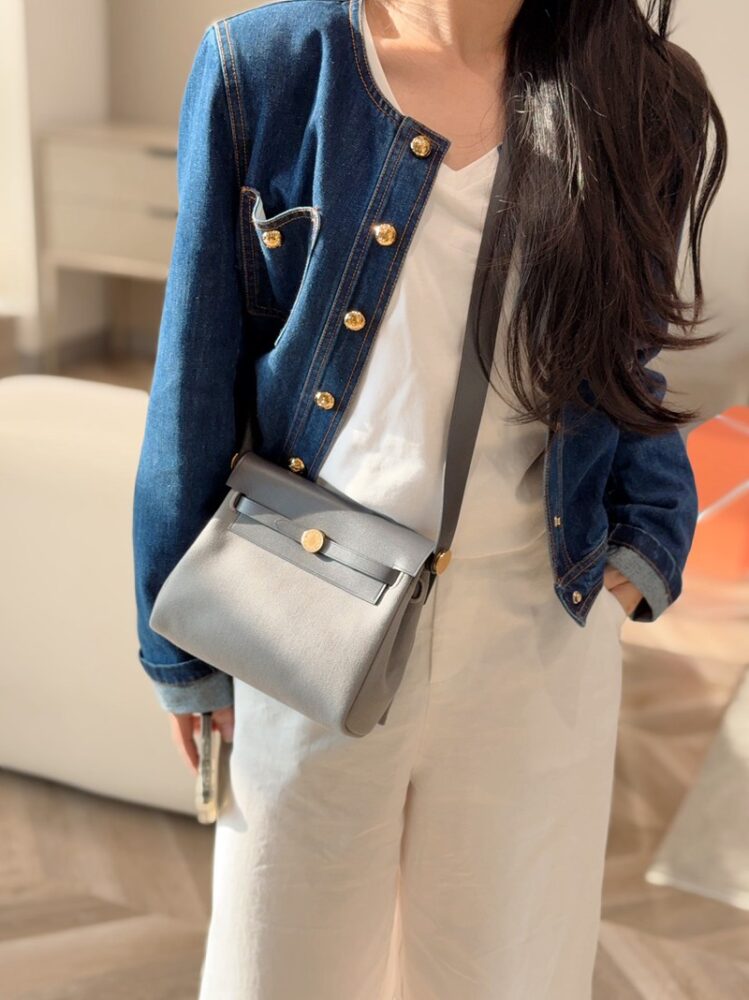 Hermes Mini Herbag Bag 20cm Canvas and Calfskin Leather