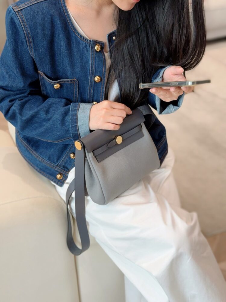 Hermes Mini Herbag Bag 20cm Canvas and Calfskin Leather